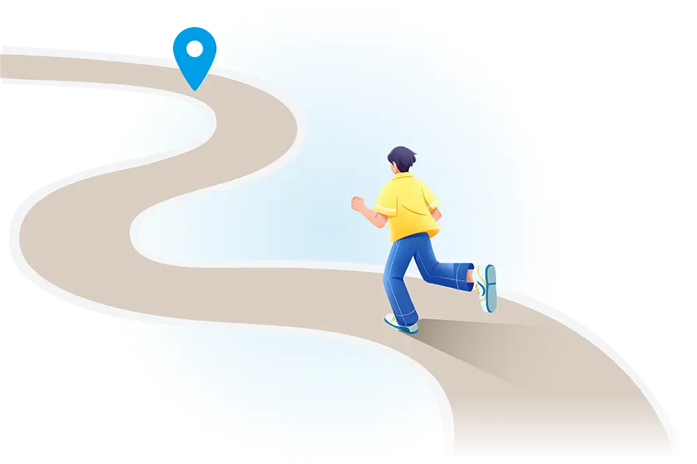 目的地に向かって走る男性のイラスト