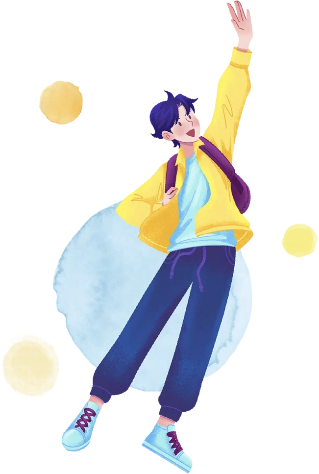 上を見上げる男性のイラスト