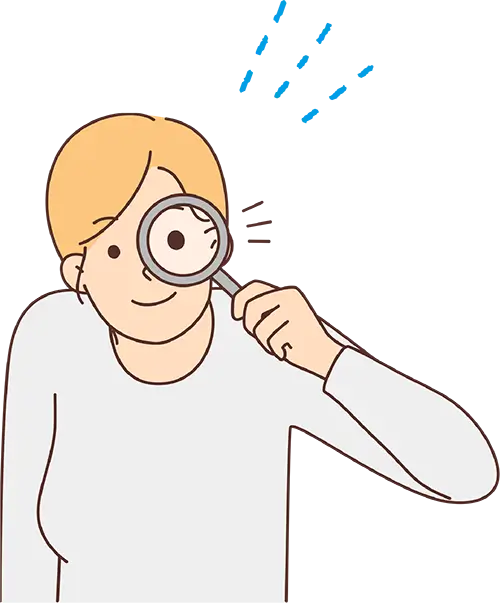 虫眼鏡で見る女性のイラスト