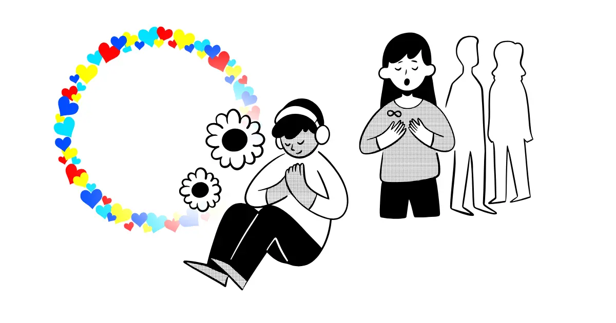 胸に手を当てる人達のイラスト